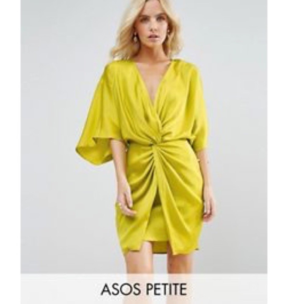 Kimono mini dress in chartreuse